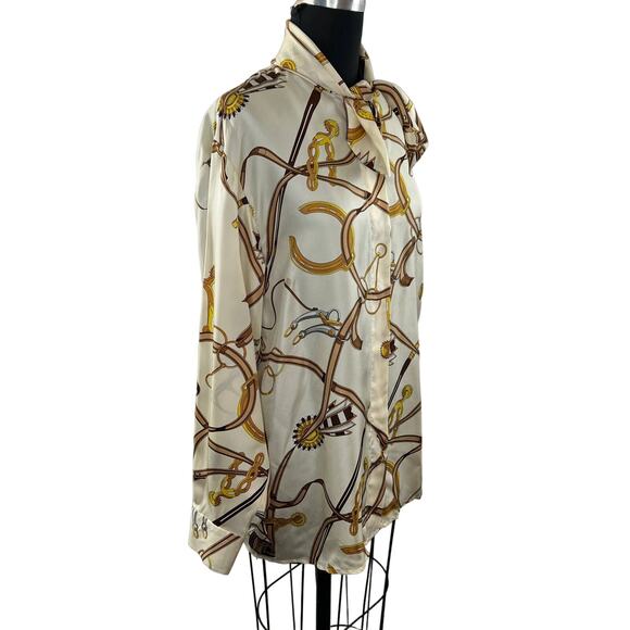 VINTAGE Mark Eisen White Beige 10 Top Silk Rope Knot Equestrian Button-Up NEW - Picture 2 of 9
